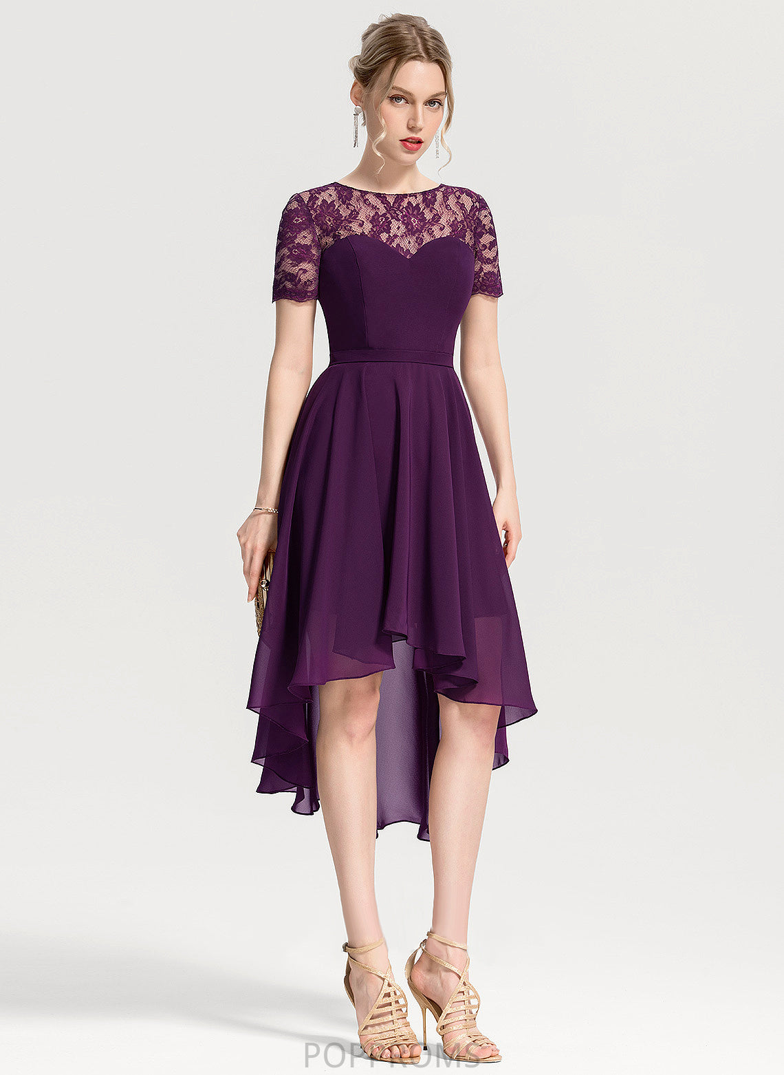 Lace Neck A-Line With Asymmetrical Scoop Homecoming Desiree Chiffon Dress Homecoming Dresses