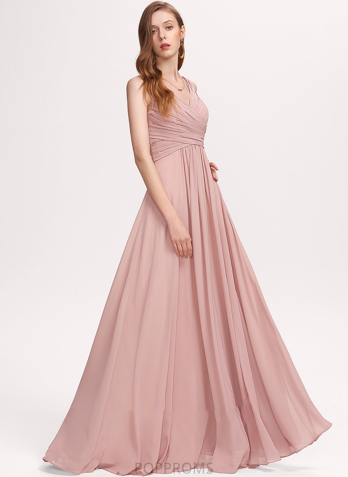 Chiffon Floor-Length Prom Dresses Marian V-neck A-Line Ruffle With