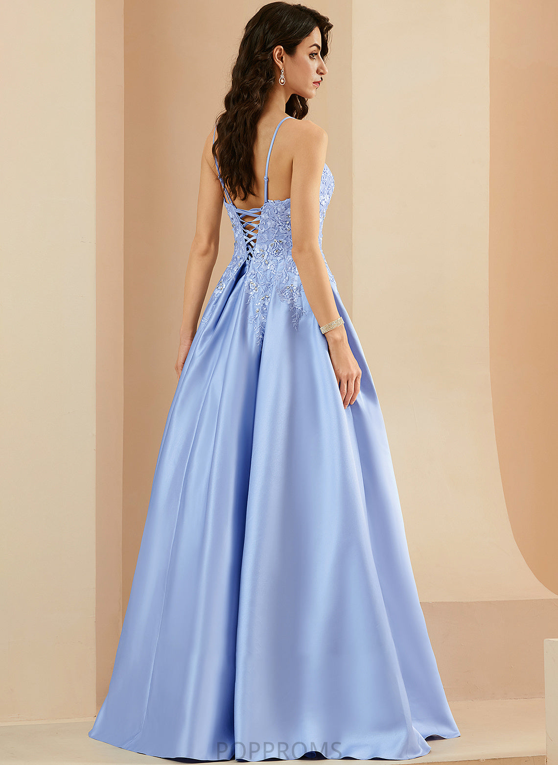 With Prom Dresses Jaidyn Sequins V-neck Ball-Gown/Princess Satin Floor-Length Beading