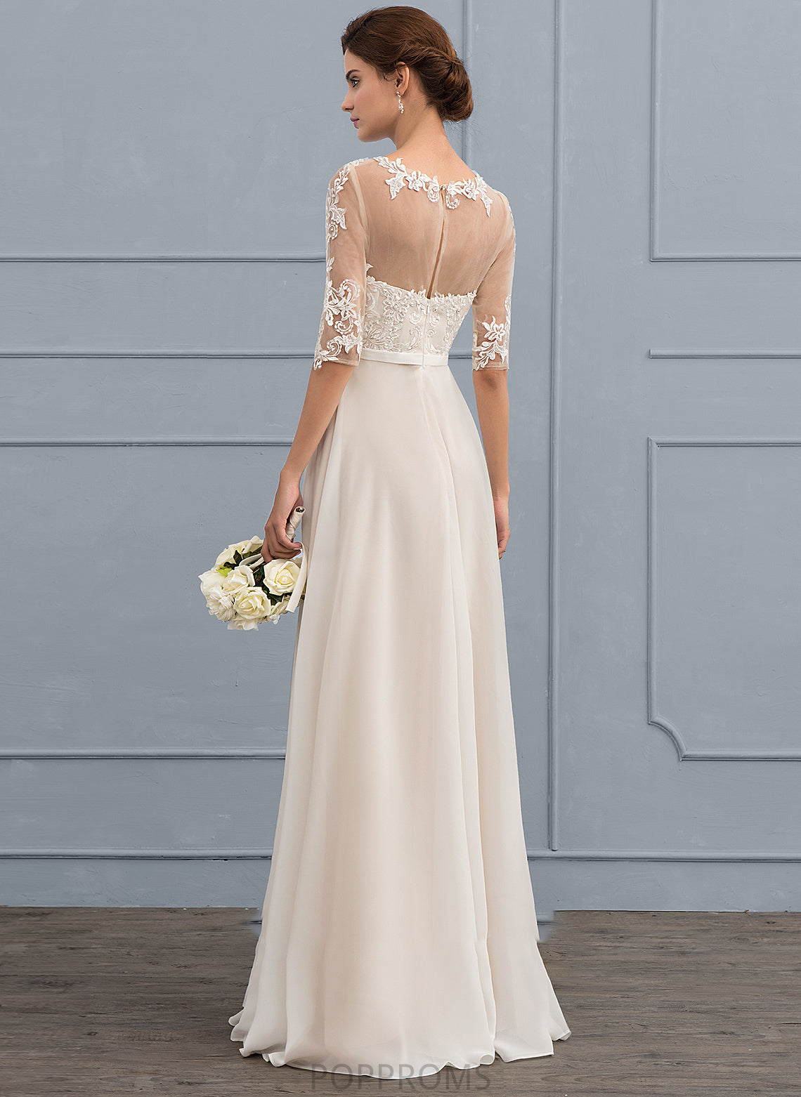 Wedding Dresses Dress Chiffon Bow(s) Beading A-Line Illusion Wedding With Marcia Floor-Length Sequins