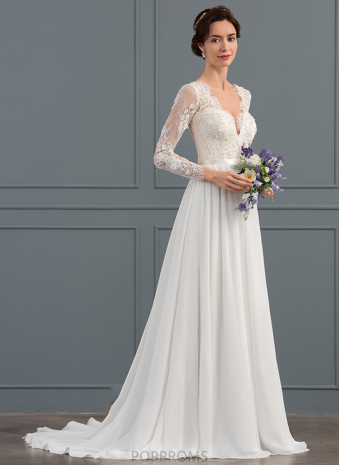 V-neck Dress Sweep Sequins Catherine Wedding Dresses A-Line Train With Chiffon Beading Wedding