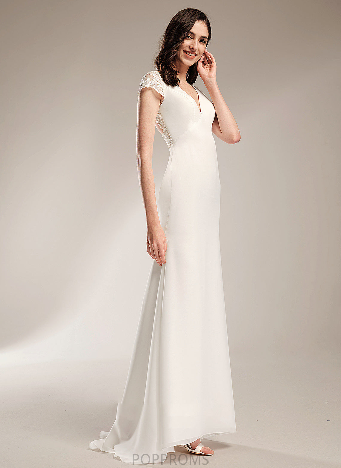 Vivian Lace With Sheath/Column V-neck Sweep Train Dress Wedding Dresses Wedding