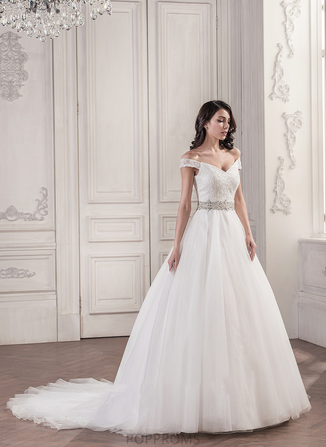 With Wedding Ball-Gown/Princess Sequins Dress Beading Brielle Wedding Dresses Cathedral Tulle Train