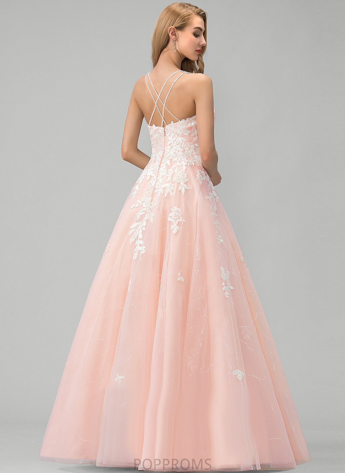 Ball-Gown/Princess Prom Dresses Alexia Square Floor-Length Sequins With Tulle Lace