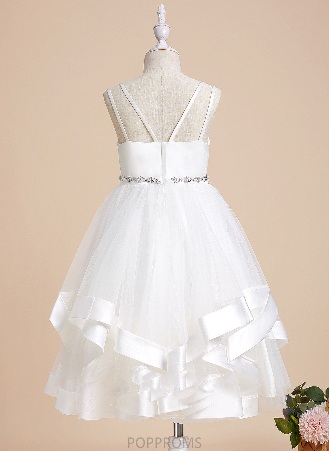 Flower Girl Straps Dress Flower Girl Dresses Satin/Tulle Roberta With Tea-length A-Line Beading Sleeveless -