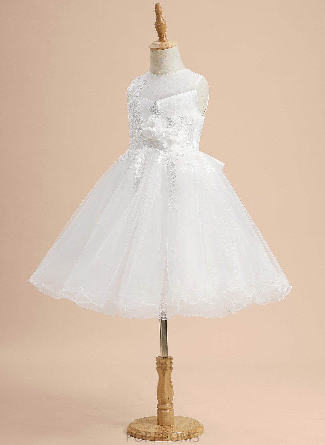 Sleeveless Girl Neck Dress Knee-length Satin/Tulle With Jenny Flower - Lace/Flower(s)/Bow(s) Flower Girl Dresses A-Line Scoop