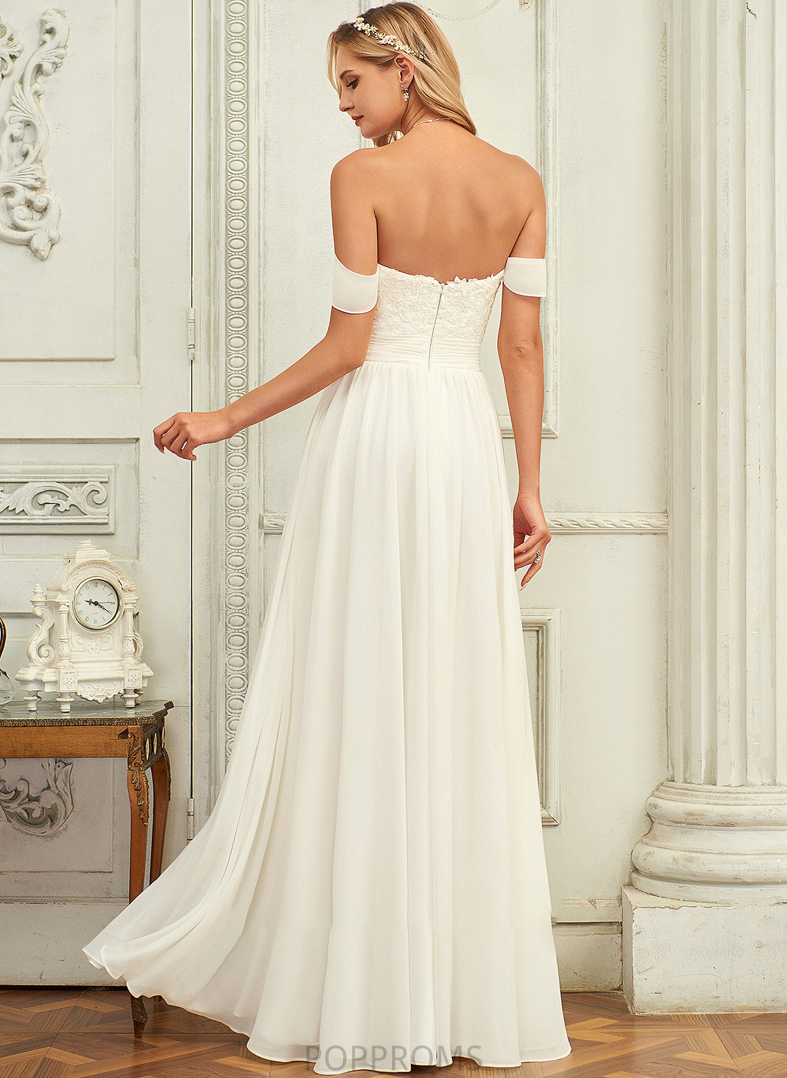 Floor-Length Wedding Dresses A-Line Wedding Chiffon Makaila Off-the-Shoulder Lace Dress