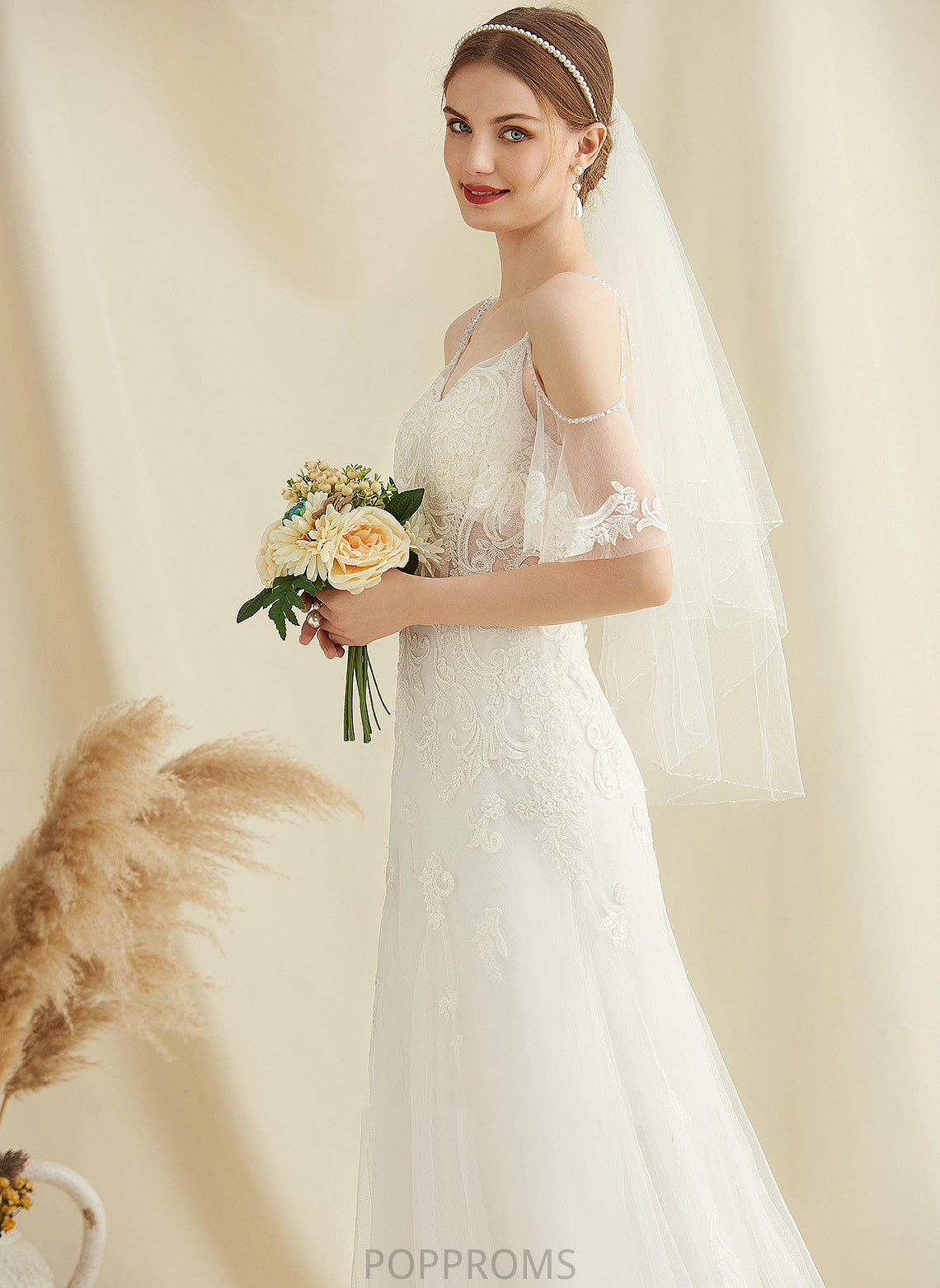 Wedding Dresses Isla Lace Beading Tulle Dress Sweep With Train Wedding A-Line