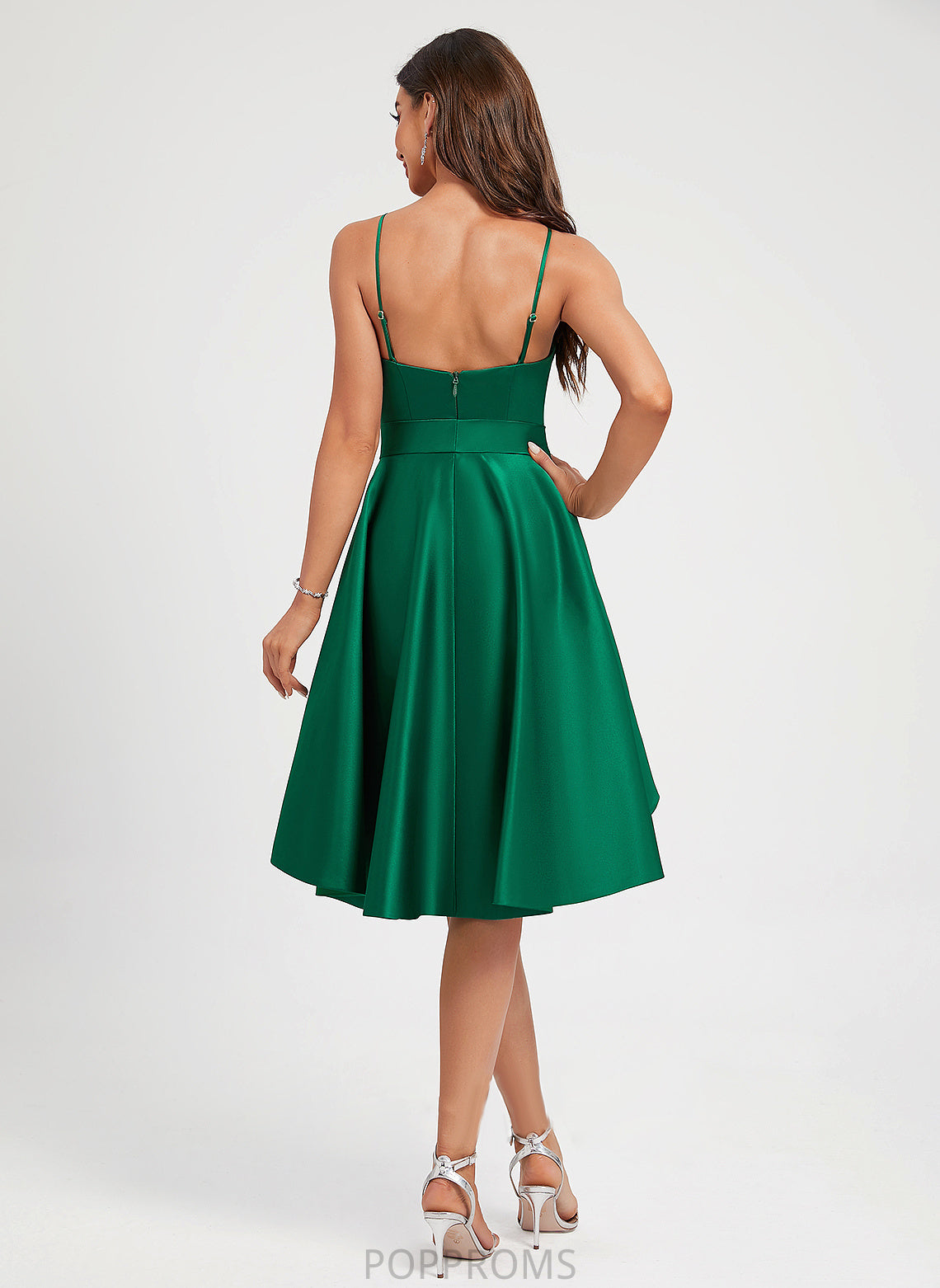 Satin A-Line Cocktail Dresses Knee-Length Ruffle Cocktail Neckline With Dress Square Patsy Bow(s)