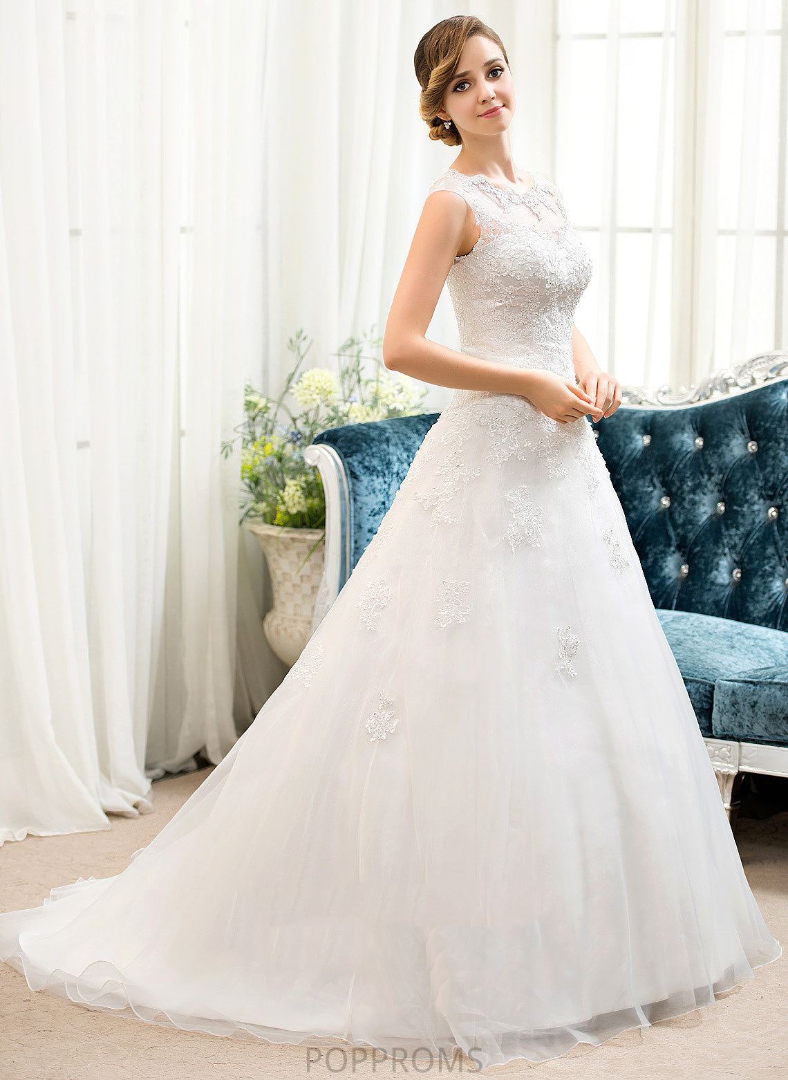 Tulle Illusion Lace Sequins Ball-Gown/Princess Organza Sweep Wedding Dresses Beading Dominique Dress With Train Wedding