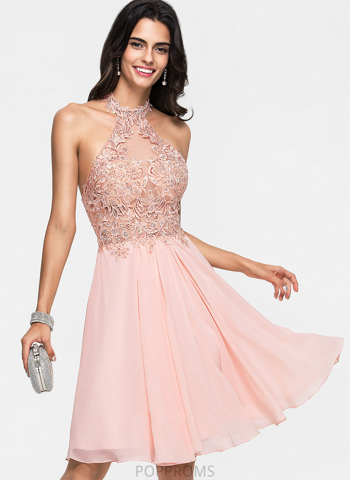 Beading Nora Halter With Dress Lace Homecoming Homecoming Dresses Chiffon A-Line Knee-Length