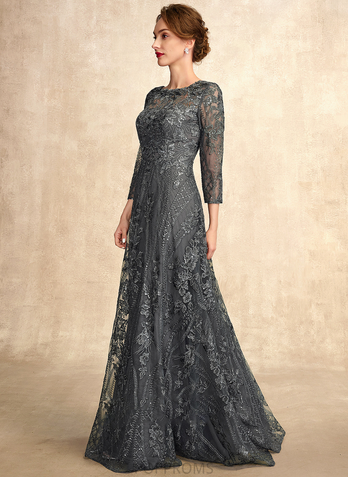 With Sequins A-Line Lace Dress Scoop Mother of the Bride Dresses Marianna of Neck Floor-Length Mother Bride the