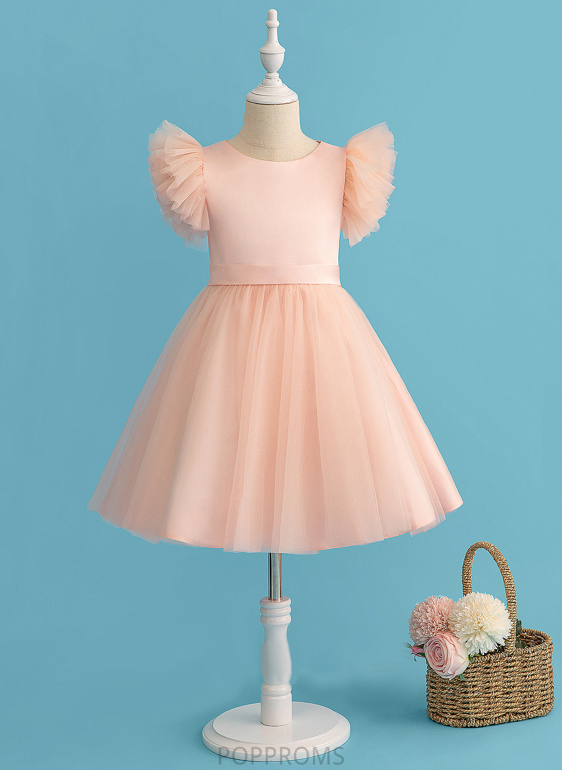 Tulle Simone Flower Scoop - Flower Girl Dresses Sleeves Short Knee-length Girl Neck A-Line Dress