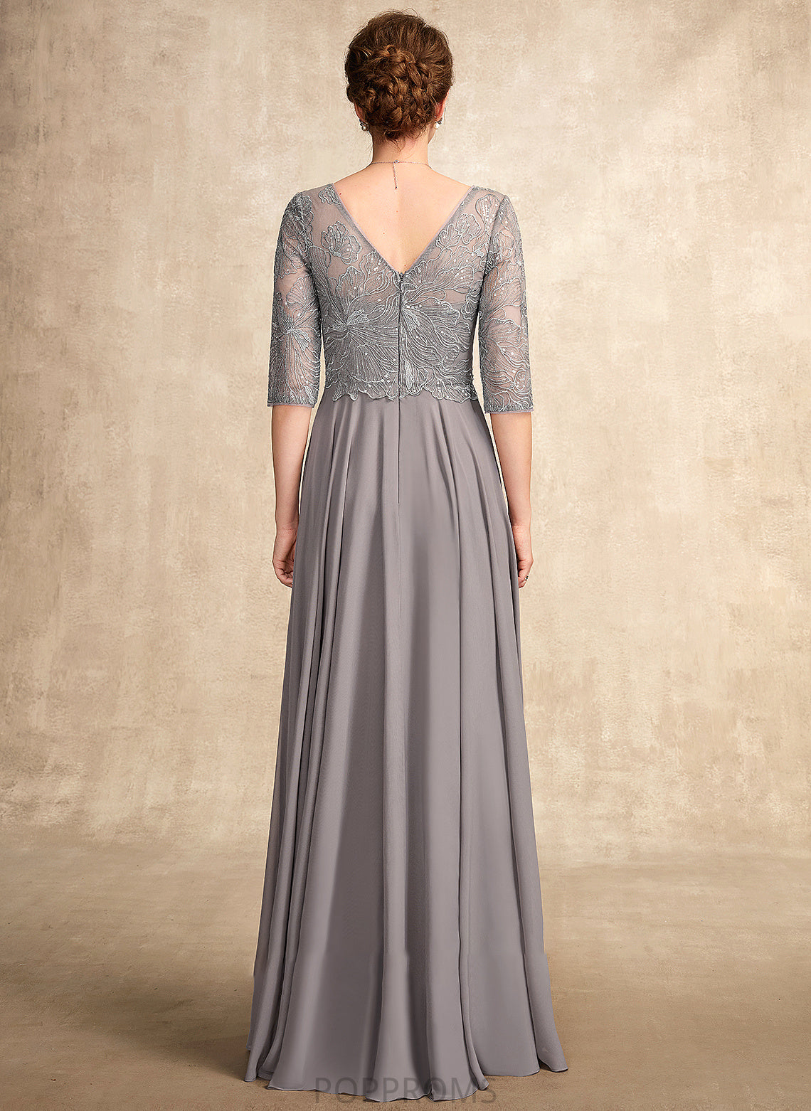 Dress Sequins Mother of the Bride Dresses With A-Line Chiffon Bride V-neck Mother Floor-Length Ellie the of Lace