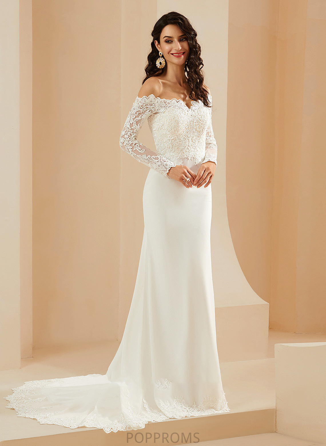 Lace Alyson Court Train Wedding Trumpet/Mermaid Wedding Dresses Off-the-Shoulder With Dress