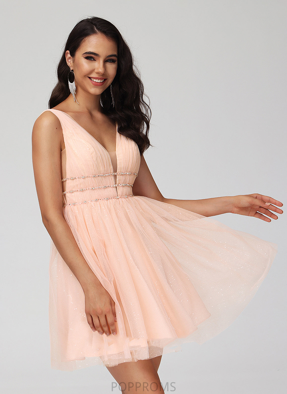 Homecoming Short/Mini Homecoming Dresses Tulle Beading A-Line Sequins Shania Dress V-neck With