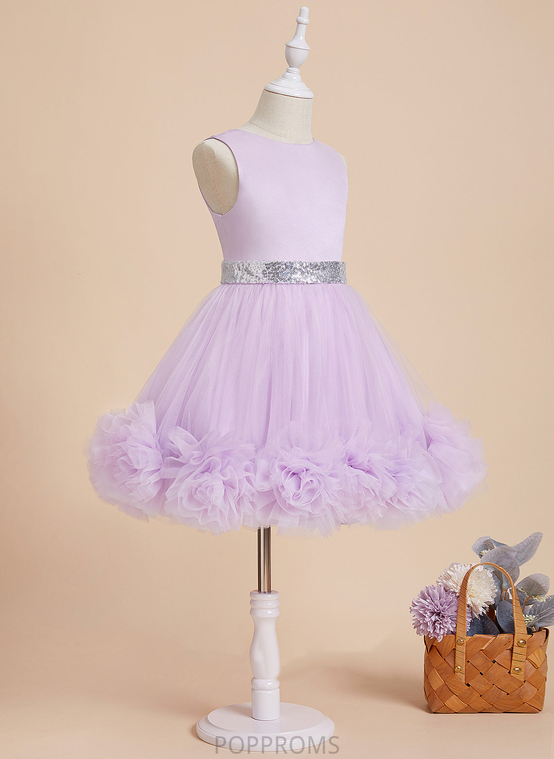 With Flower - Alena Flower Girl Dresses Scoop Ball-Gown/Princess Girl Knee-length Sleeveless Neck Satin/Tulle Dress Flower(s)/Sequins