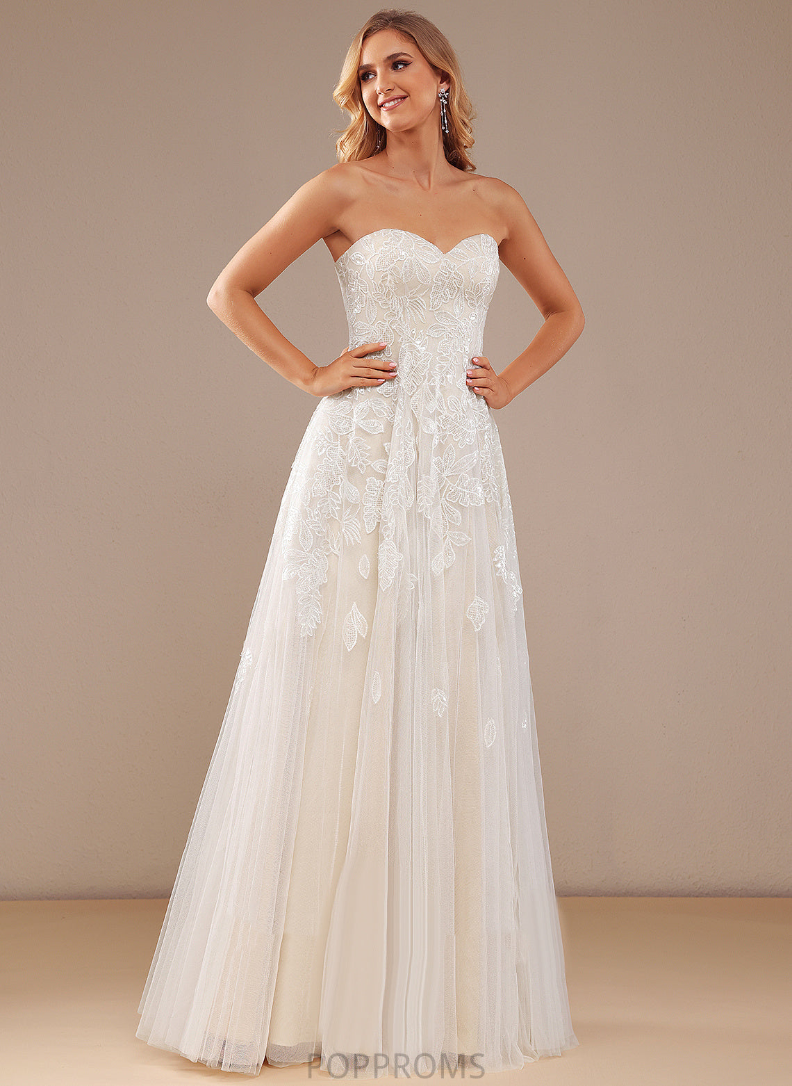 Floor-Length Wedding Dresses A-Line Dress Wedding Lace Lilly Sweetheart Sequins With