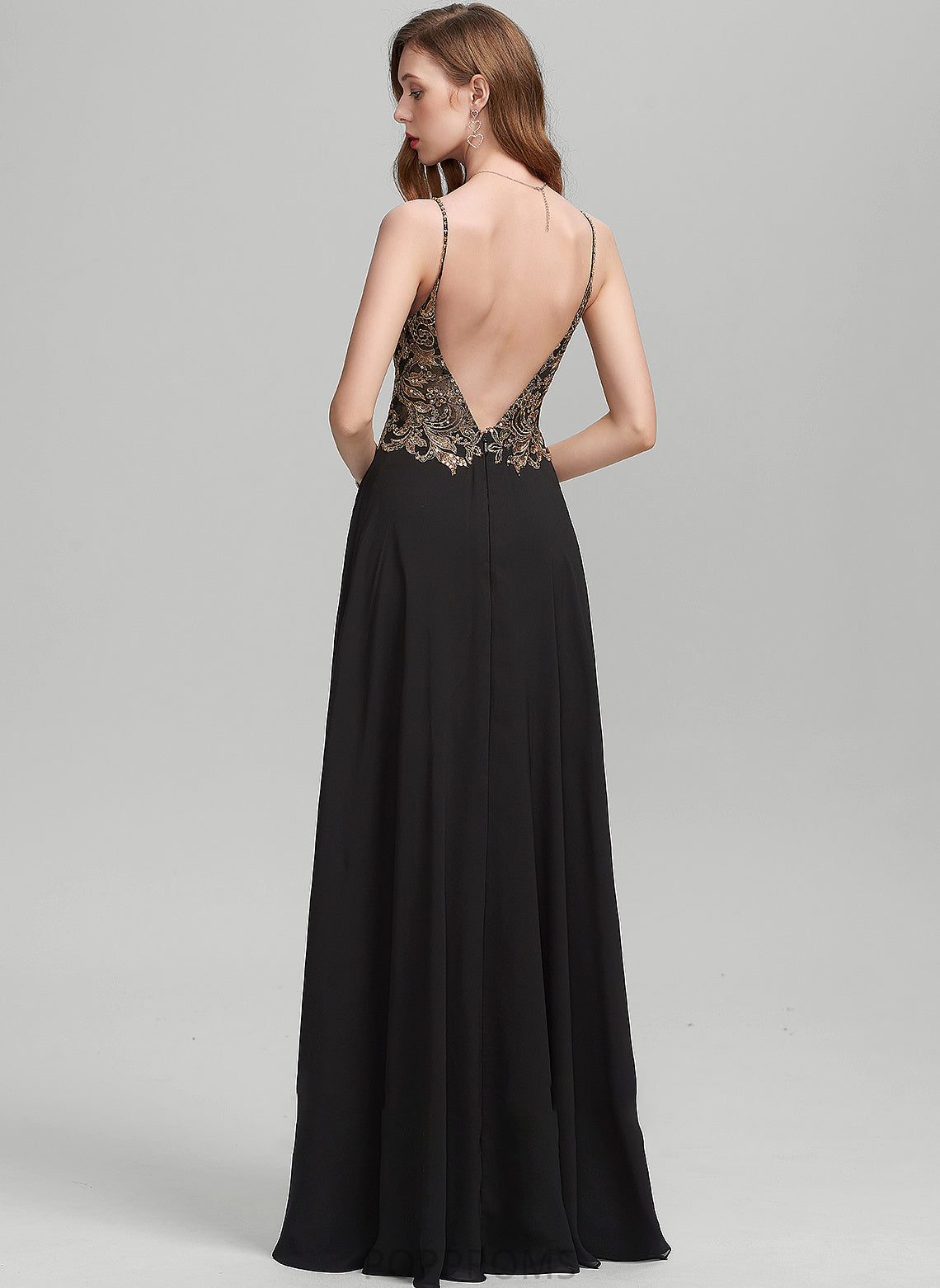 Lace Floor-Length Front Chiffon Roberta With Prom Dresses V-neck Split Sequins A-Line