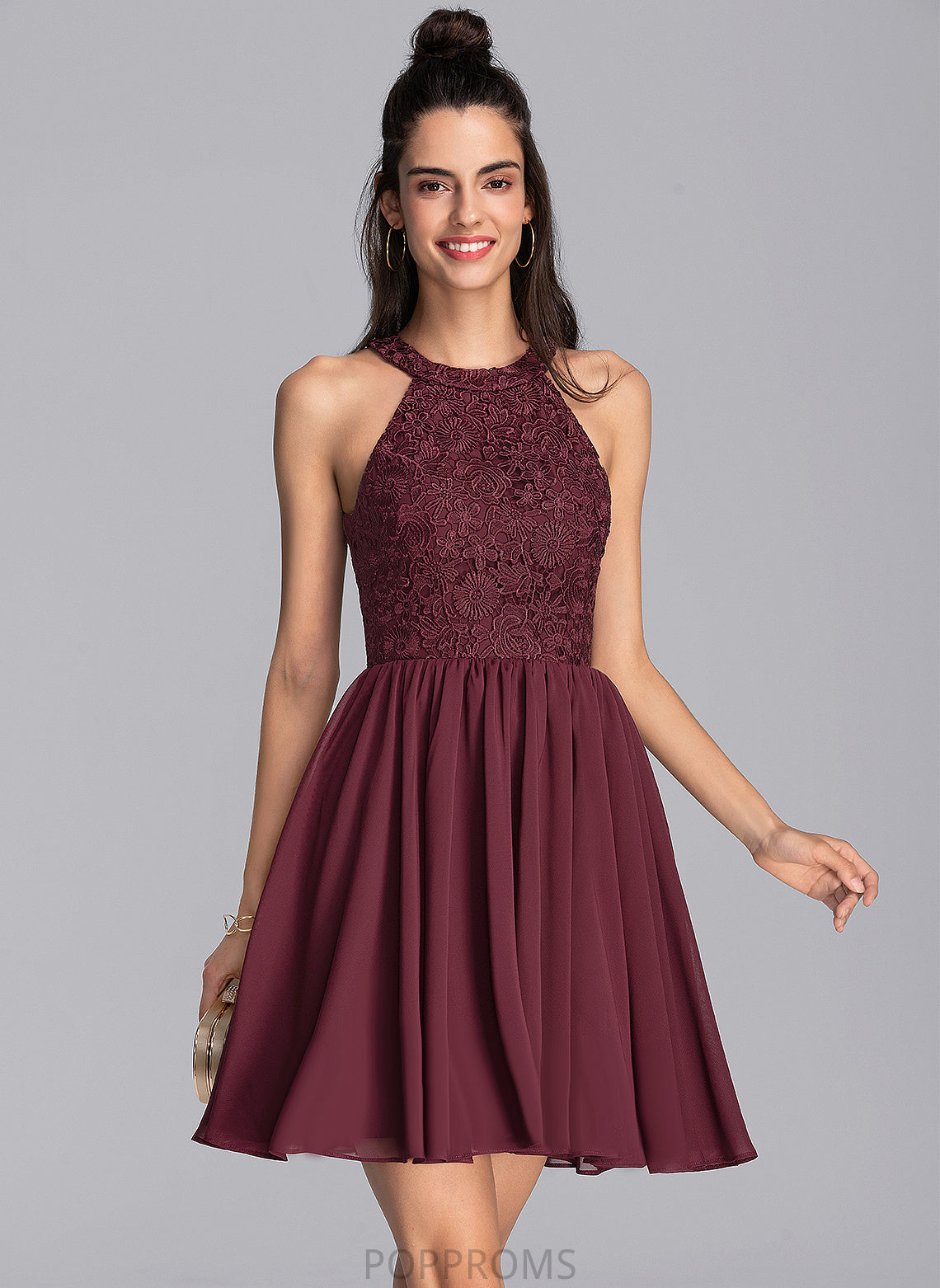 Short/Mini Carissa Scoop Prom Dresses Lace Chiffon A-Line