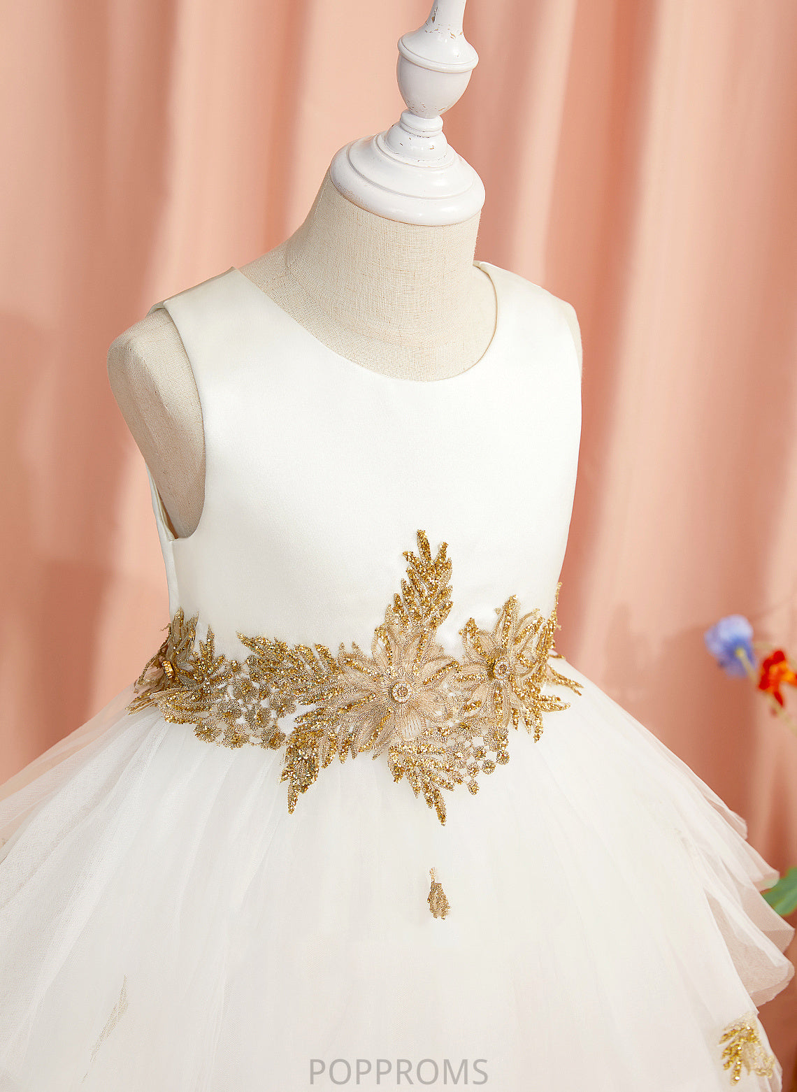 Ball-Gown/Princess Neck Dress Mia Knee-length Flower Flower Girl Dresses Sleeveless Lace/Beading - Tulle Girl With Scoop