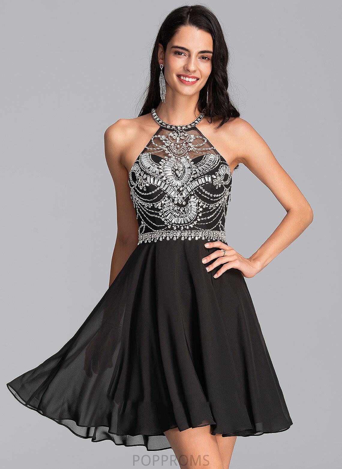 Short/Mini Dress Neck Chiffon A-Line With Simone Homecoming Dresses Beading Homecoming Scoop Sequins