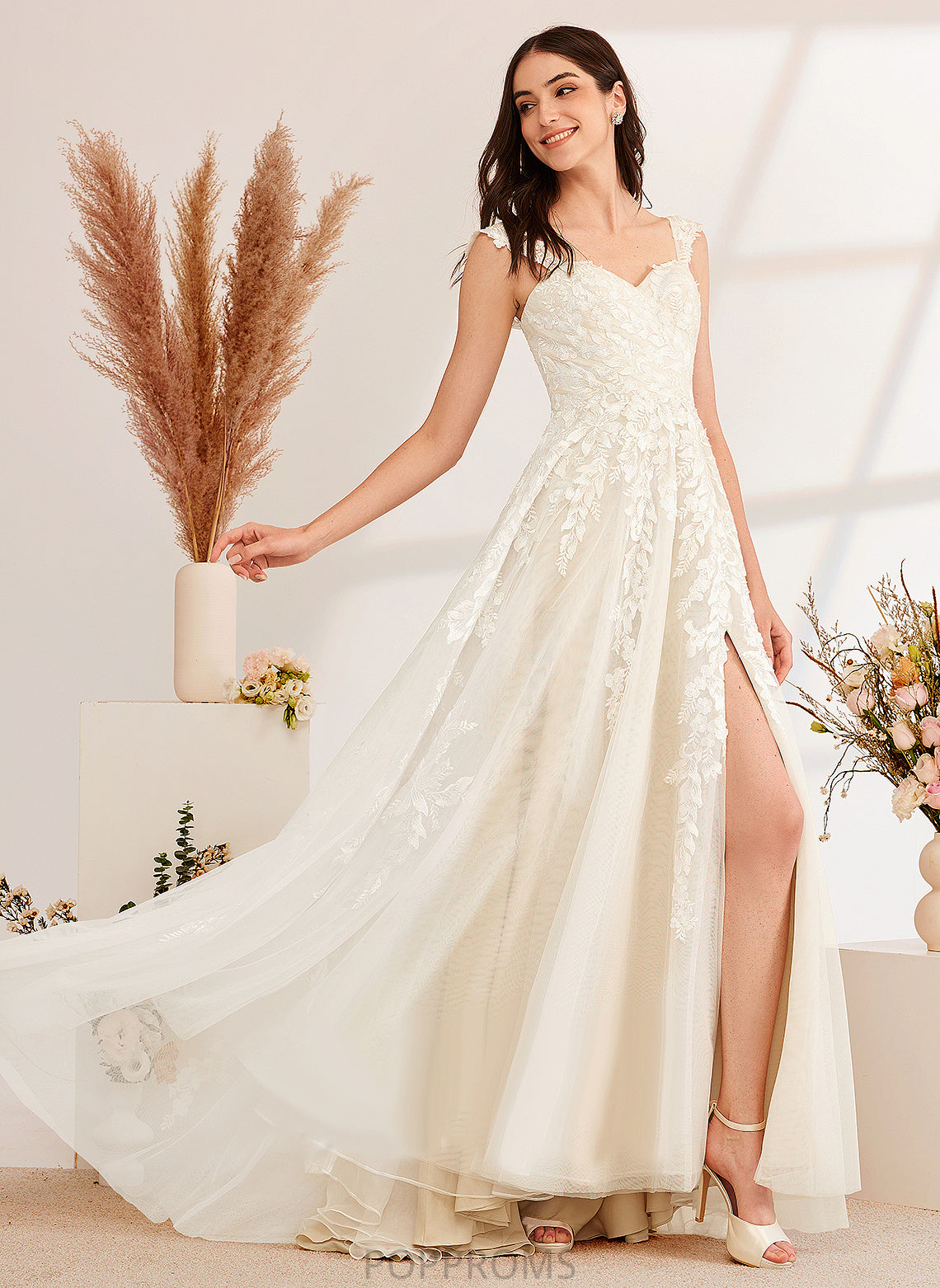 Dress Sweep Clara Wedding Dresses Off-the-Shoulder Beading Lace Train Wedding Tulle With A-Line Sequins