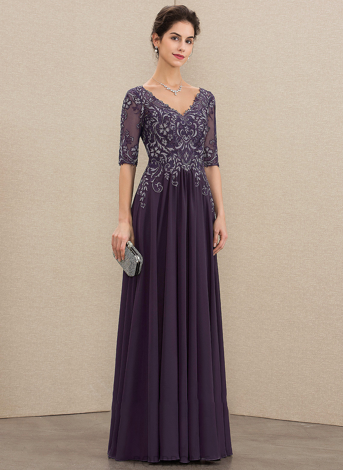 Dress Lace Floor-Length Mother V-neck the Mother of the Bride Dresses Bride of A-Line Chiffon Lilly