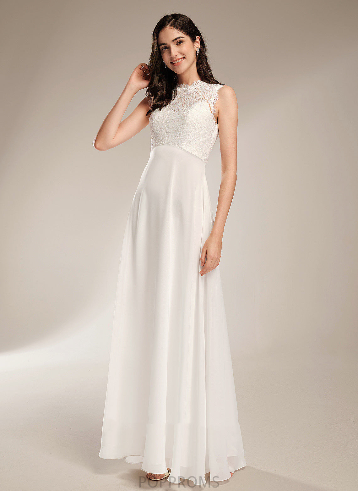 Wedding Scoop Cecilia Neck Floor-Length Dress With Lace Chiffon Wedding Dresses A-Line