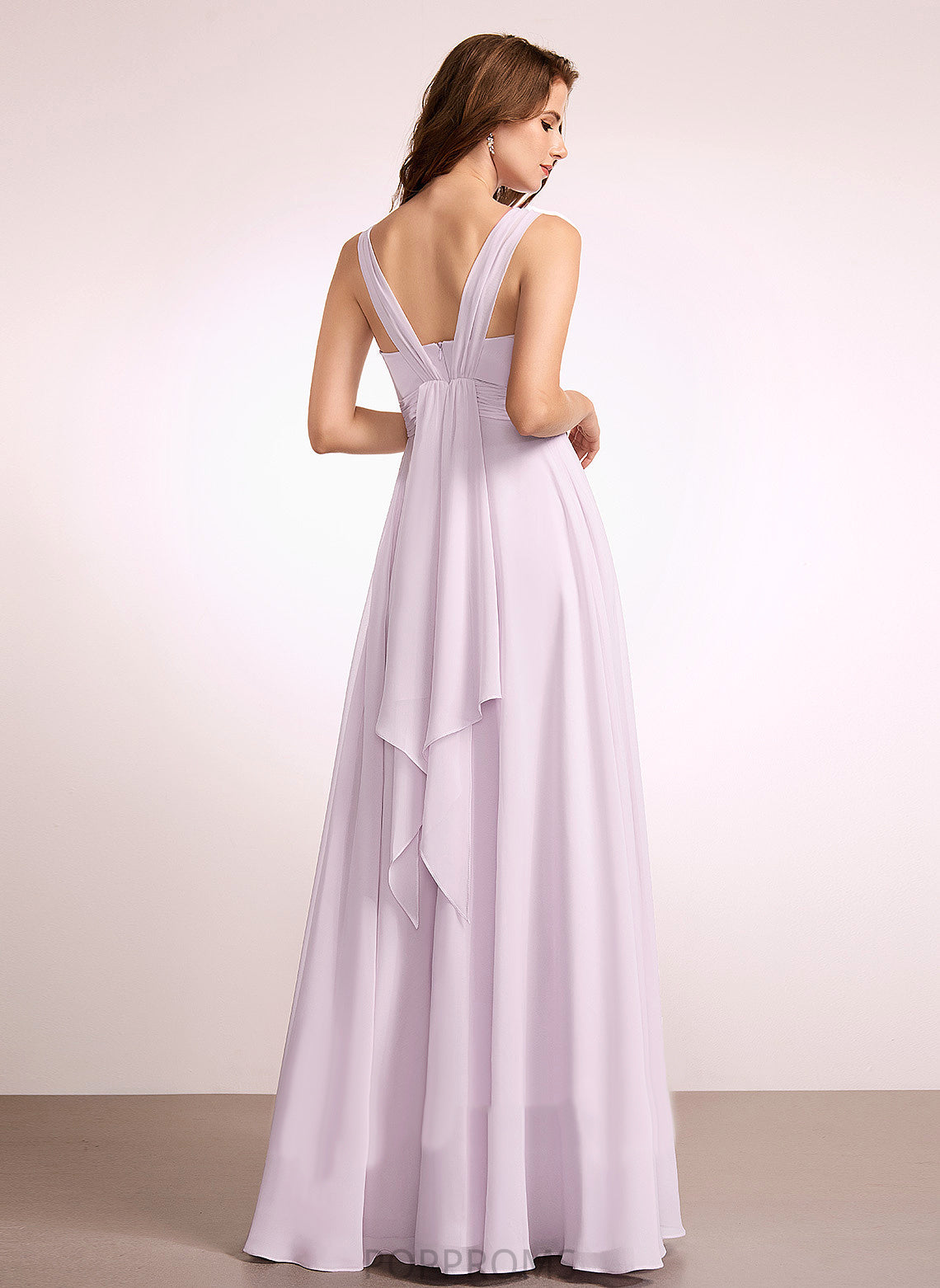 Embellishment Fabric Neckline Floor-Length Ruffle Silhouette A-Line Length V-neck Tabitha V-Neck Floor Length Bridesmaid Dresses