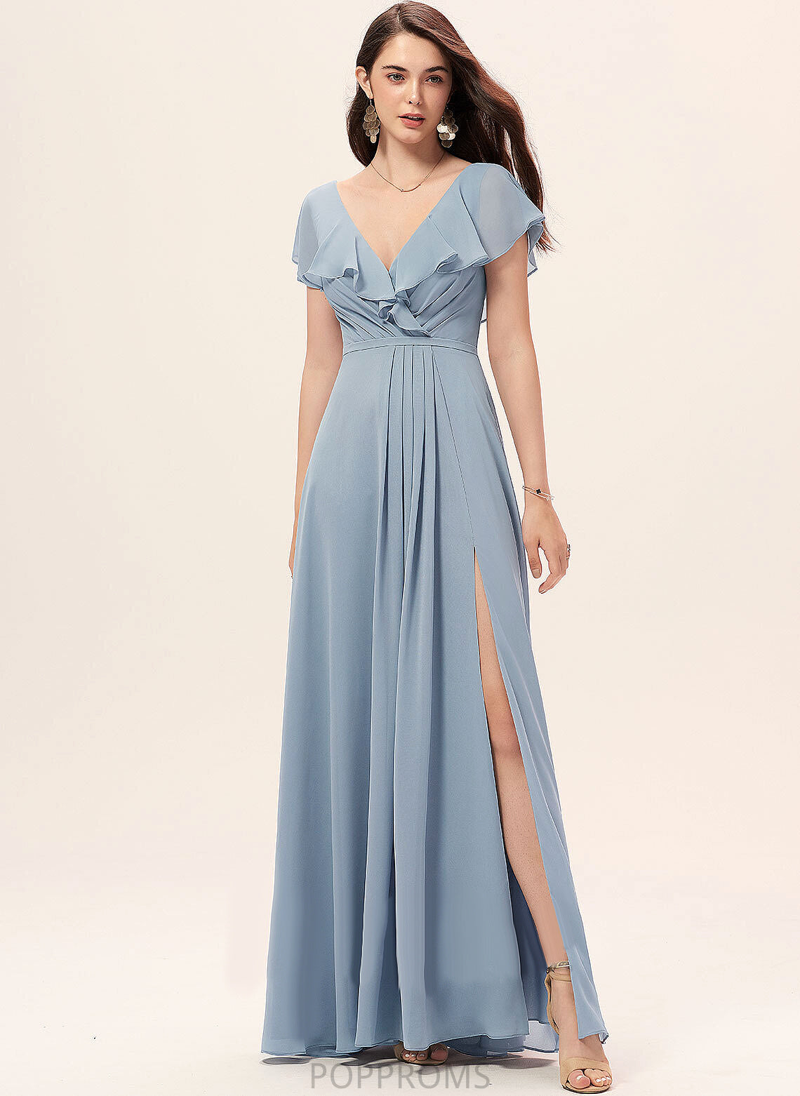 Floor-Length Length Neckline A-Line Embellishment Silhouette V-neck Fabric SplitFront Jennifer Spaghetti Staps Floor Length Bridesmaid Dresses