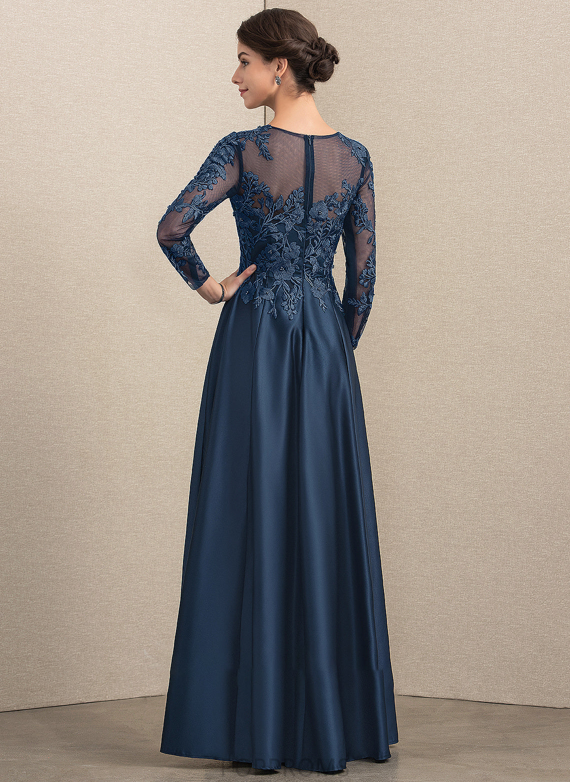 Scoop Floor-Length Neck of Beading the A-Line With Mother of the Bride Dresses Satin Mother Eileen Bride Dress Lace