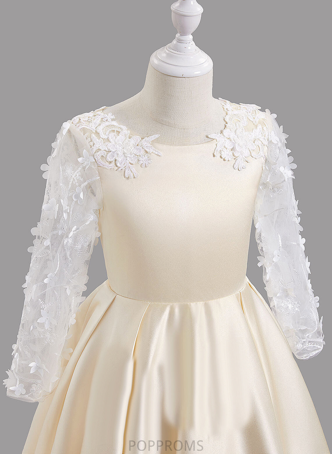 Flower Sleeves Satin Hole Neck With Long Sweep Bow(s)/Back Girl Scoop Dayanara - A-Line Flower Girl Dresses Train Dress