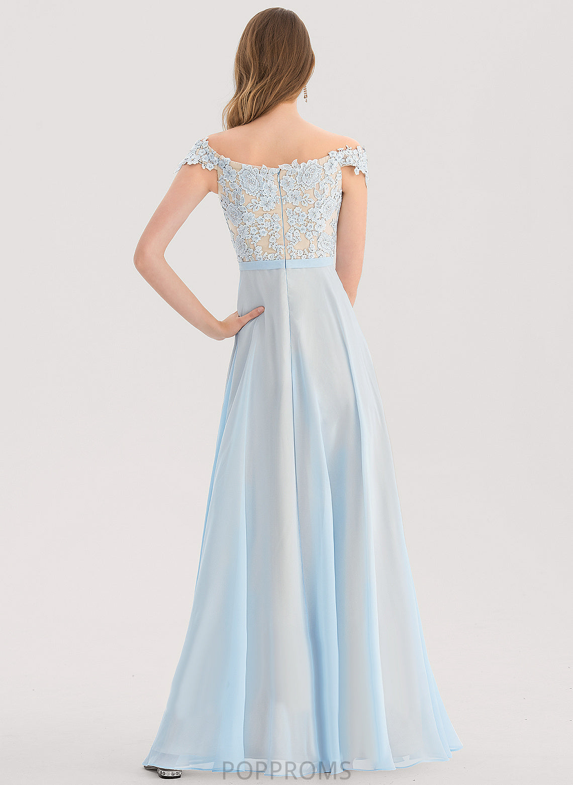 Chiffon Lace Beading Sequins With A-Line Floor-Length Prom Dresses Marin Off-the-Shoulder