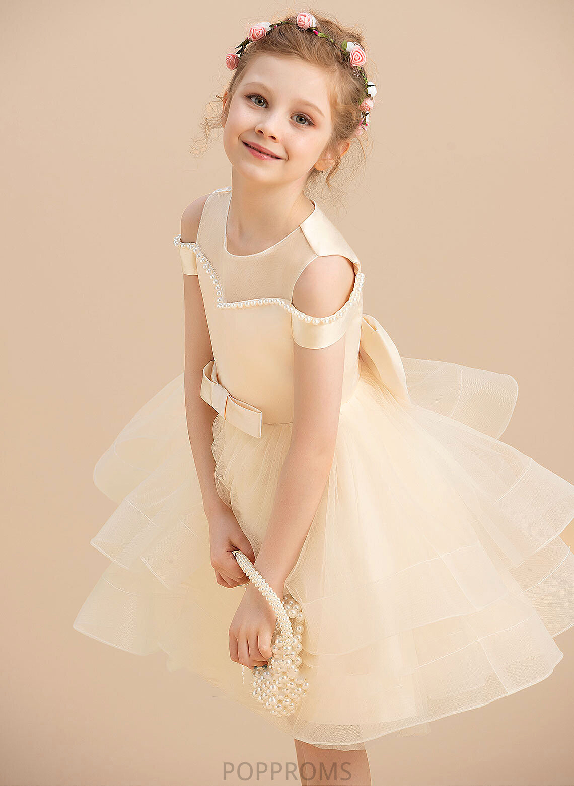 - Scoop Ball-Gown/Princess Sleeveless Beading/Bow(s) Knee-length Dress Flower With Neck Siena Girl Flower Girl Dresses Satin/Tulle