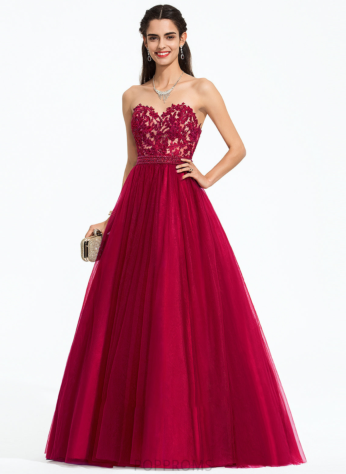 With Sequins Train Sweep Beading Hayden Sweetheart Prom Dresses Tulle Ball-Gown/Princess