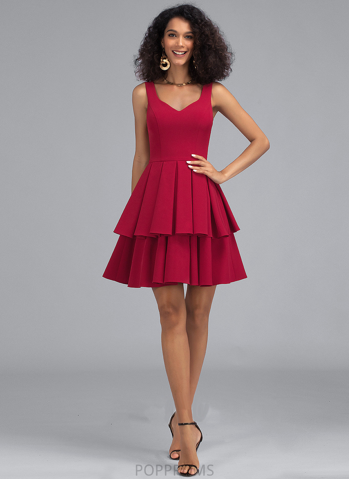 Cascading Short/Mini Jocelynn A-Line With Crepe Dress Homecoming Homecoming Dresses Stretch V-neck Ruffles