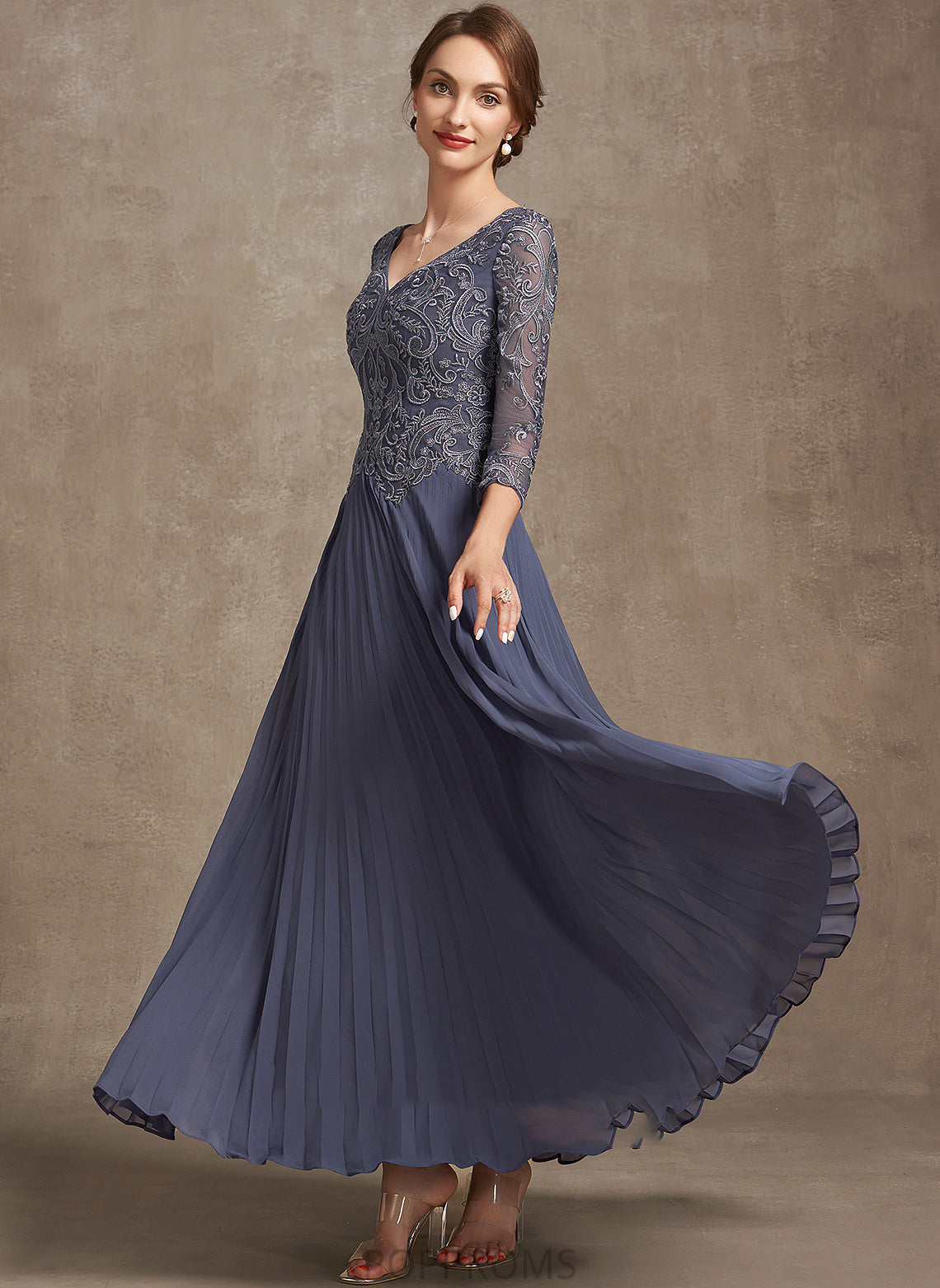 Mother of the Bride Dresses Bride the of Mother V-neck Chiffon A-Line Ankle-Length Lace Dress Charity