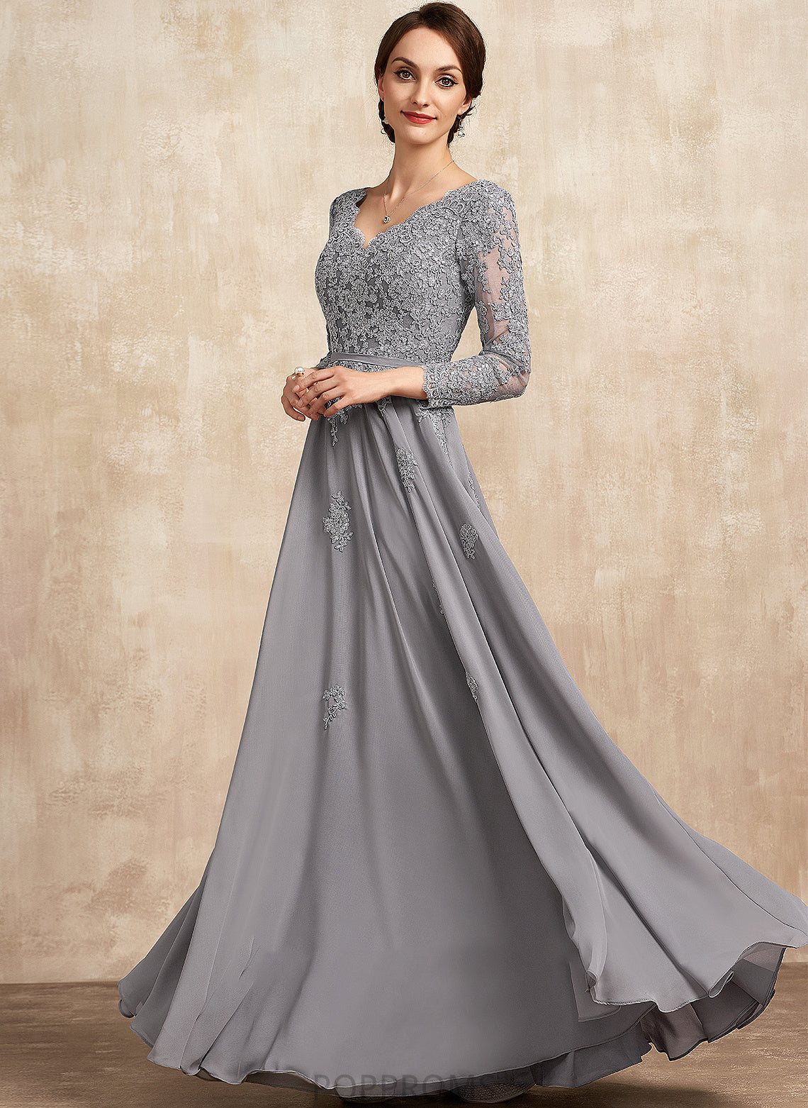 Mother of the Bride Dresses of Maria the Mother Chiffon A-Line Floor-Length V-neck Lace Bride Dress