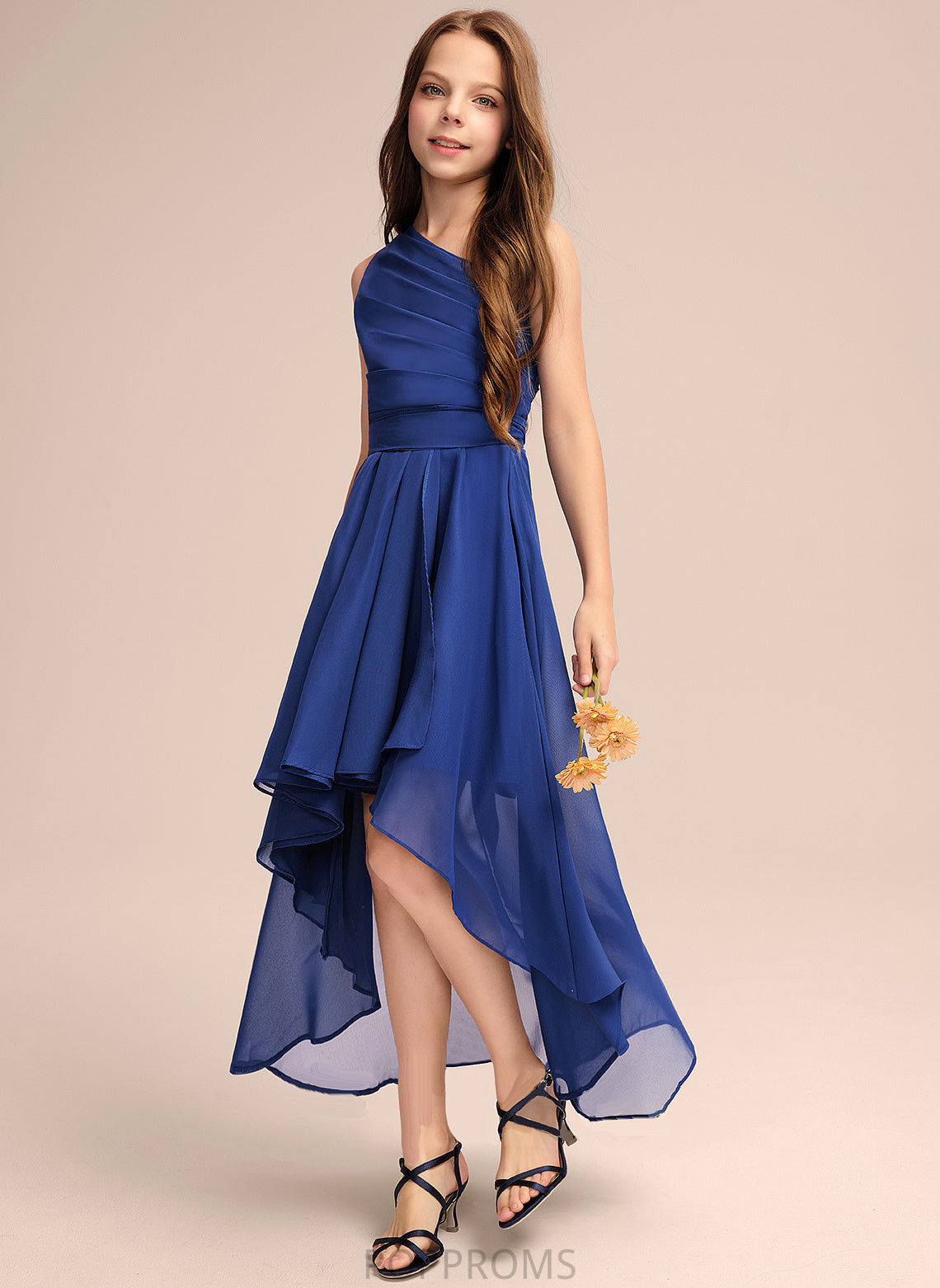 With Claudia One-Shoulder Asymmetrical Bow(s) A-Line Chiffon Ruffles Junior Bridesmaid Dresses