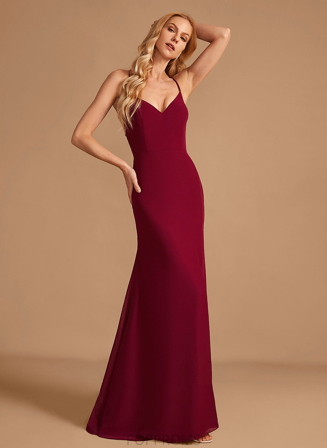 Silhouette V-neck Fabric SplitFront Floor-Length Neckline Trumpet/Mermaid Embellishment Length Kamryn Scoop Natural Waist Bridesmaid Dresses