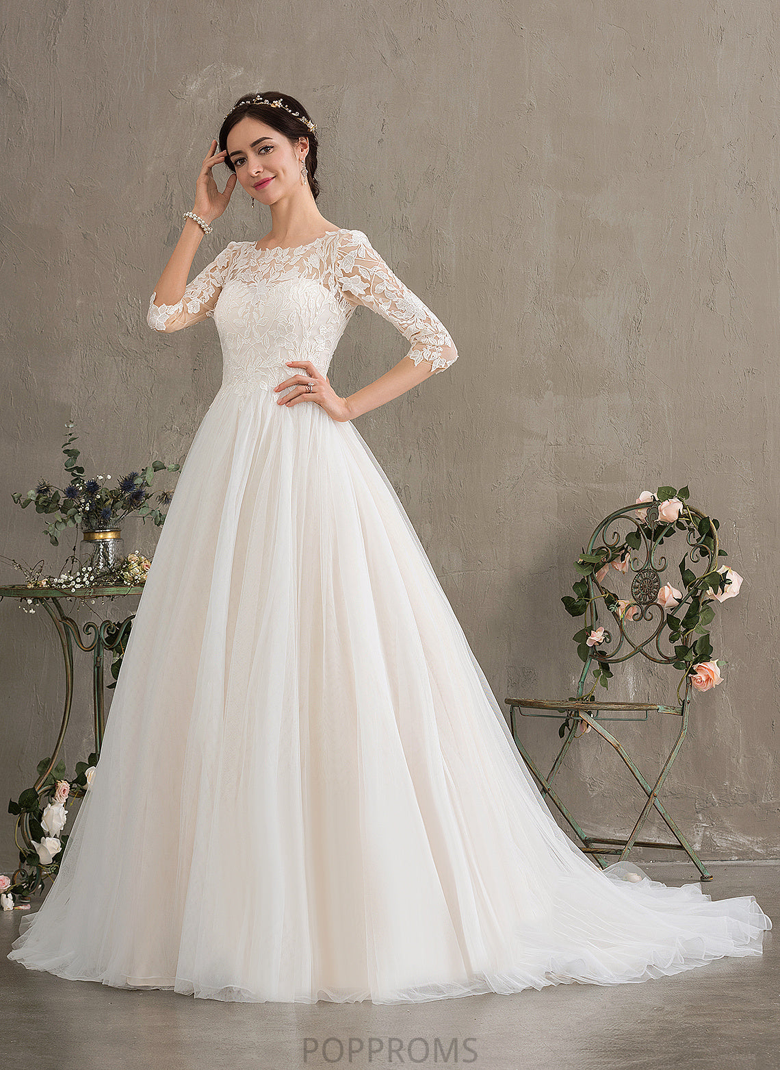 Court Dress Train Lace Scoop Wedding Sequins Undine Neck Ball-Gown/Princess Wedding Dresses With Tulle