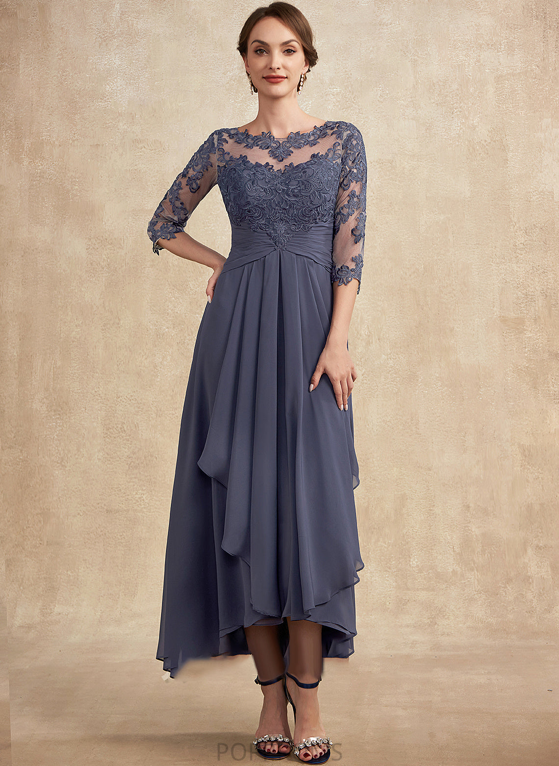 Neck Mother of the Bride Dresses Ruffle Asymmetrical With Mother the A-Line Kelsie Chiffon Lace of Bride Scoop Dress