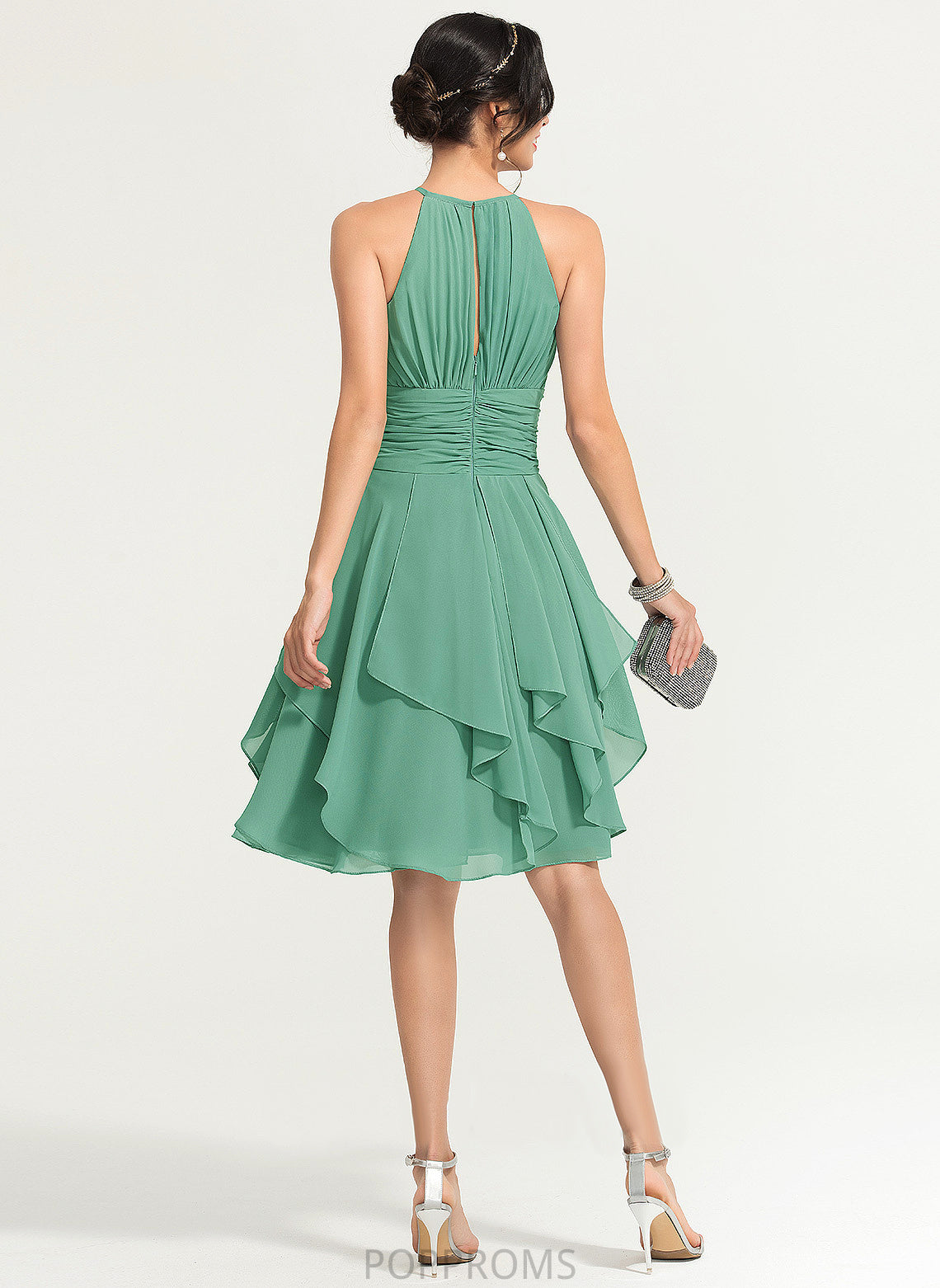 Knee-Length Cocktail Dress Scoop Cascading Chiffon A-Line Cocktail Dresses Ruffle Ruffles Lindsey With Neck