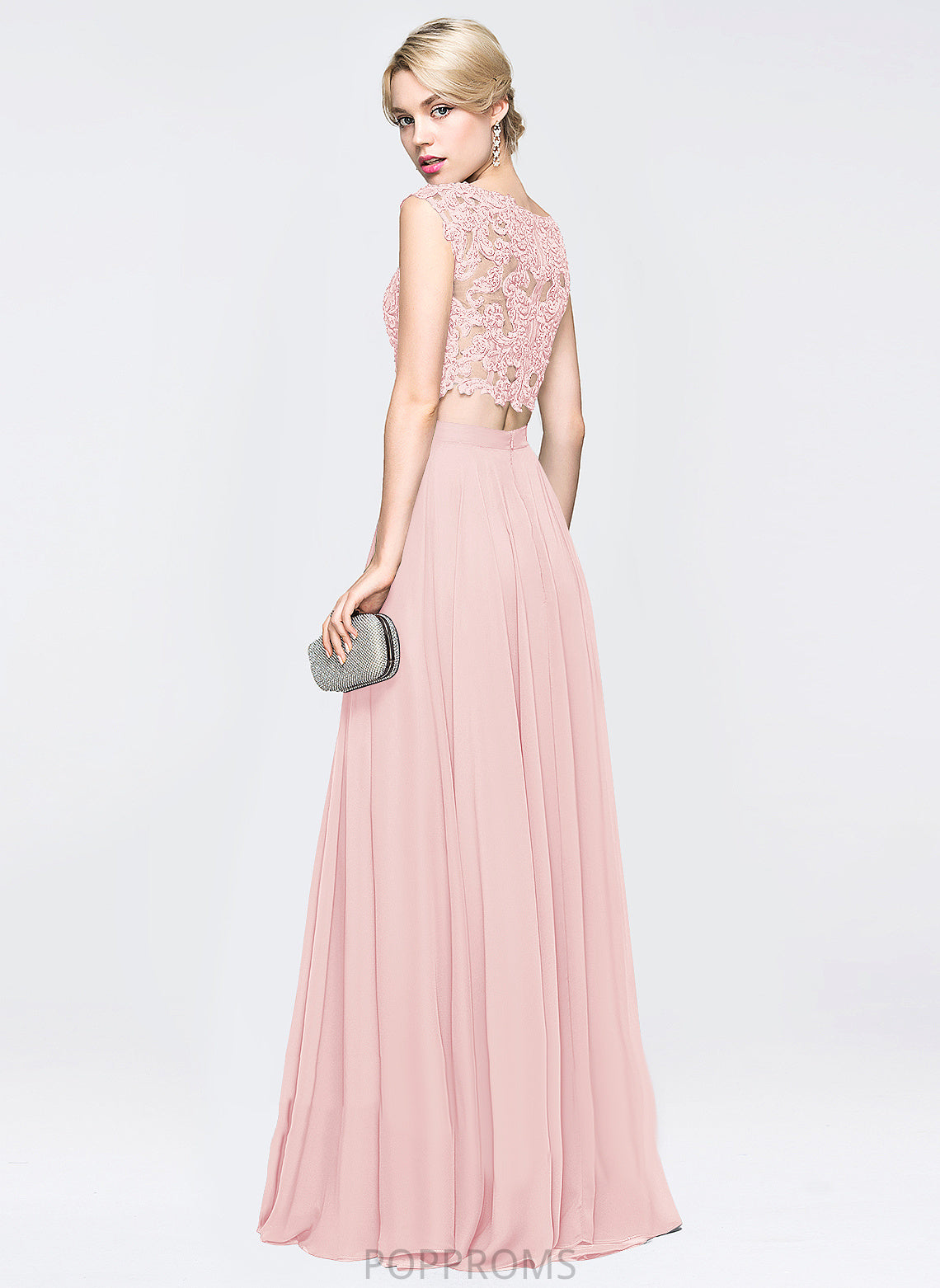 Yaretzi Scoop Chiffon A-Line Prom Dresses Sequins Lace With Floor-Length Beading