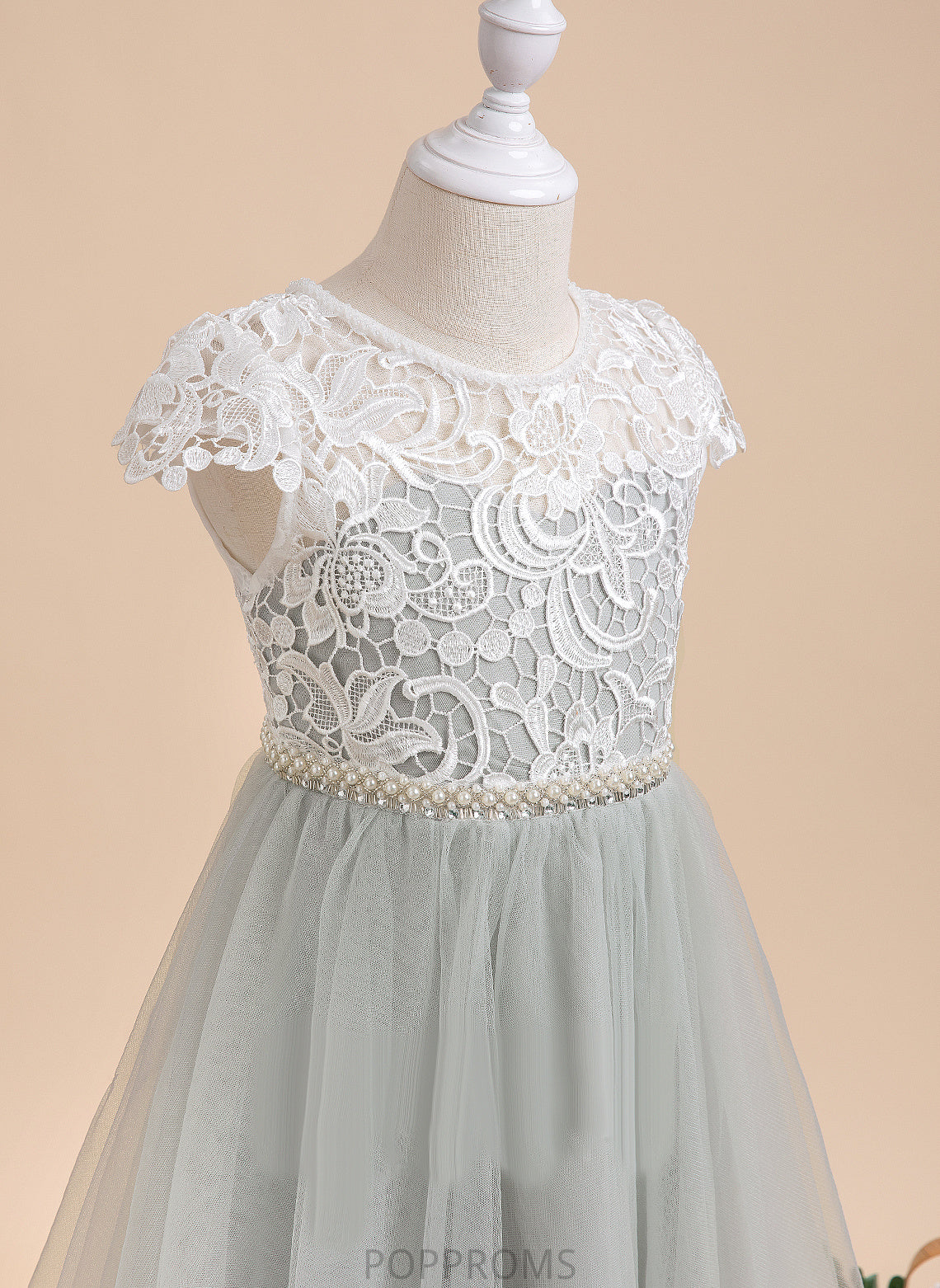 Neck With Miriam Sleeves Tulle A-Line Flower Dress - Girl Lace/Beading/Sequins Short Scalloped Flower Girl Dresses Knee-length