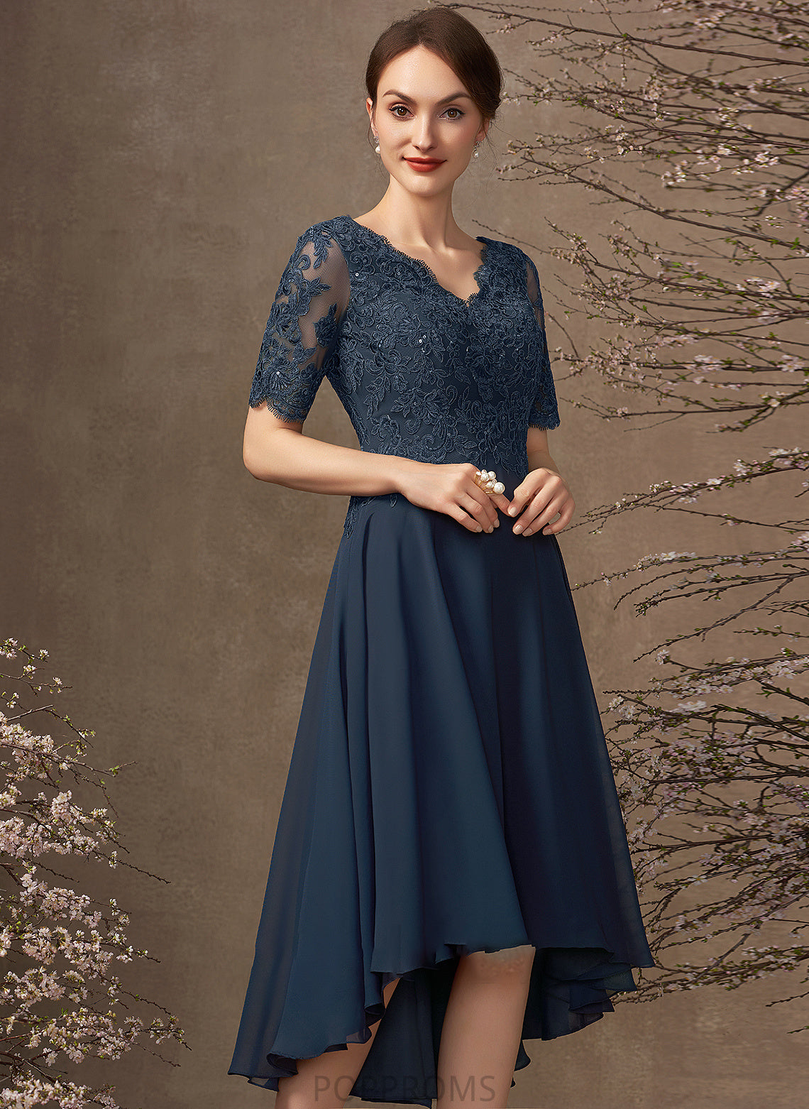 Mother of the Bride Dresses of Dress A-Line With Sequins the Chiffon V-neck Sahna Lace Mother Asymmetrical Bride