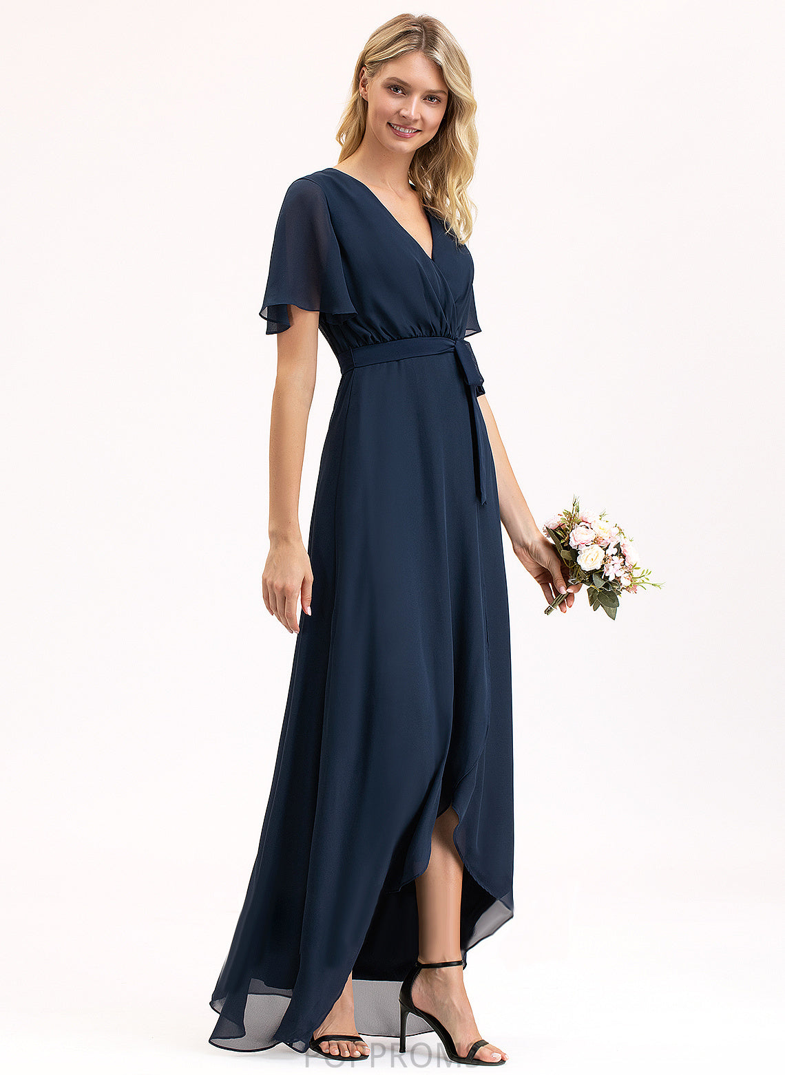 Chiffon Cocktail Dresses V-neck Asymmetrical Bow(s) Mylie Dress With A-Line Cocktail