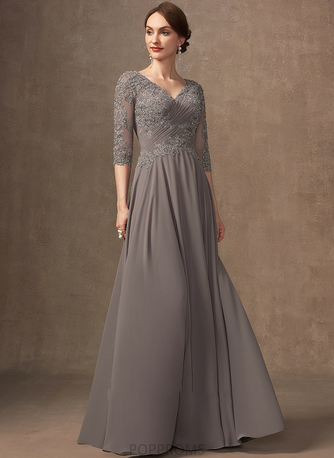 Beading Bride V-neck the of A-Line Lace Mother Dress Nyasia Floor-Length Chiffon Sequins Mother of the Bride Dresses With