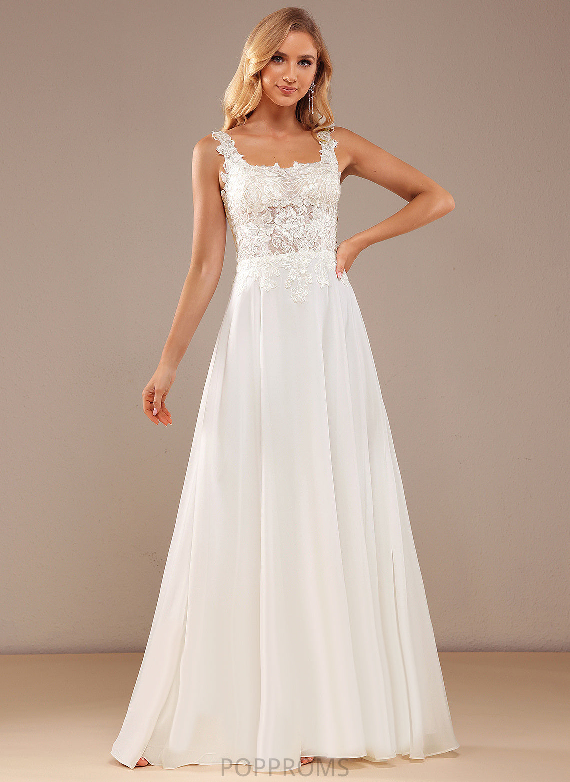 Dress Sequins With Wedding A-Line Square Jaelyn Floor-Length Chiffon Lace Wedding Dresses